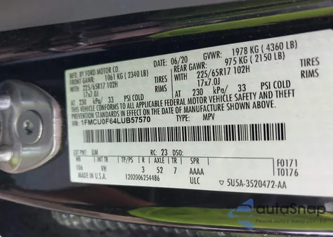 2020 Ford Escape S from USA, damaged, VIN 1FMCU0F64LUB57570